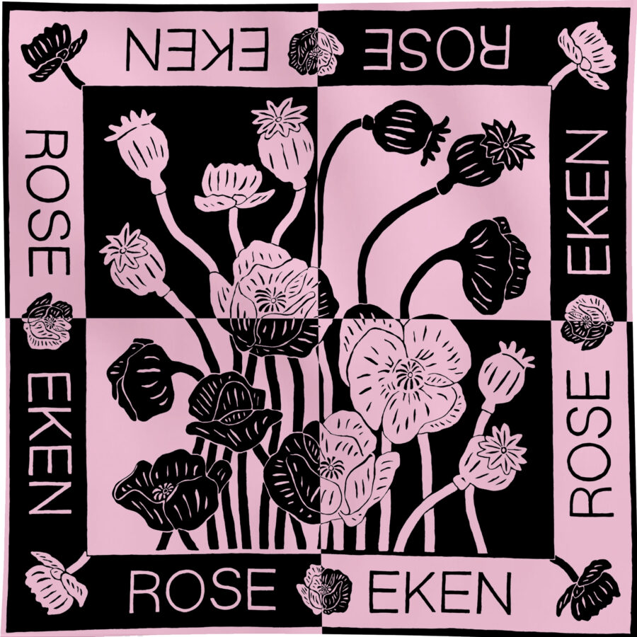 Rose Eken Poppy Silk Scarf (Black and pink)